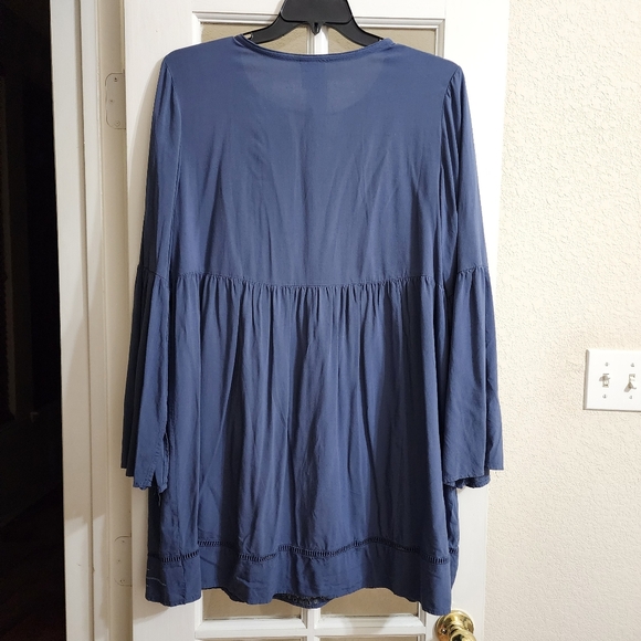 Knox Rose Blue Embroidered Boho Tunic Dress XL Bell Sleeve Peasant Mini - Picture 3 of 13